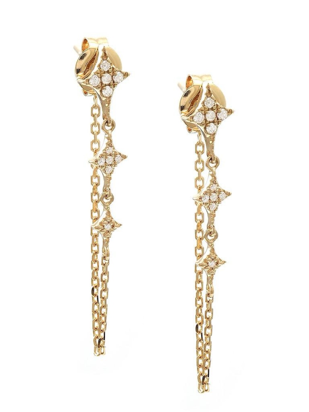 Solid Real Yellow Gold Starburst Micro-Pave Diamond Earrings 0.11 ctw